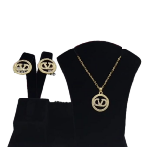 Gold plated earring and necklace set with micro pave stones