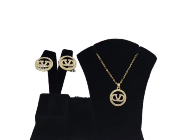 Gold plated earring and necklace set with micro pave stones