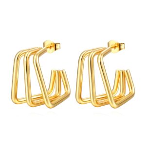 3 Squared gold earrings