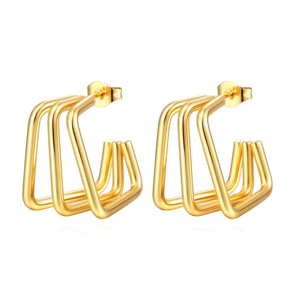 3 Squared gold earrings