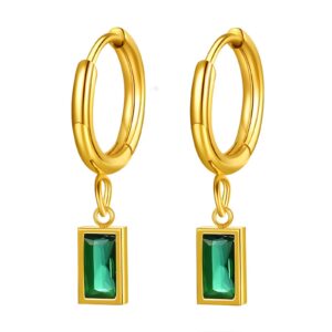 Gold green cubic drop earrings