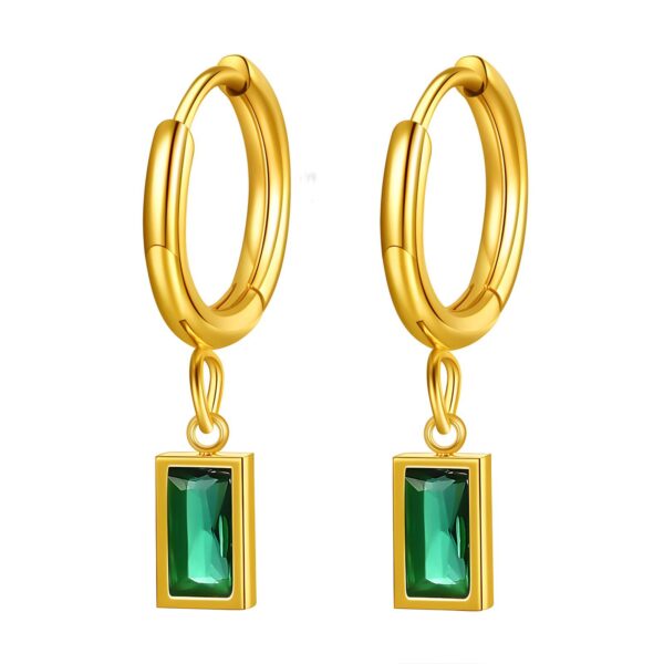 Gold green cubic drop earrings