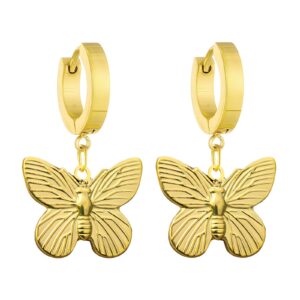 Gold butterflies drop earrings