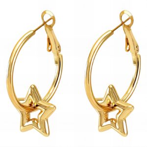 Gold star round earrings