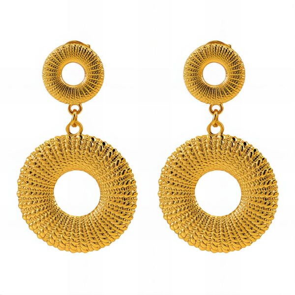 Gold circle drop earrings